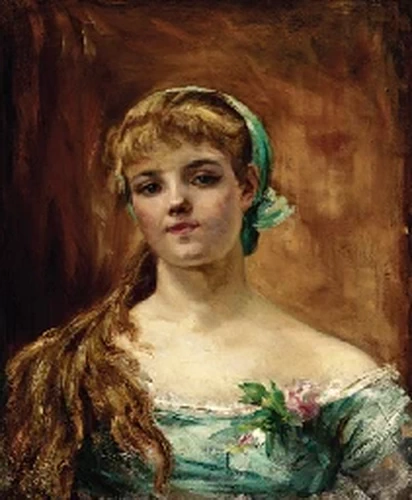 Charles Joshua Chaplin - Ritratto di giovane donna con rosa rosa